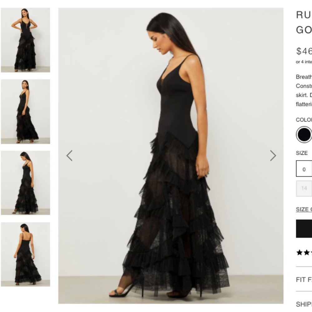 NWT BCBG MAXAZRIA Avaline Pleated Ruffle Skirt Evening Gown Dress Black Tulle 0